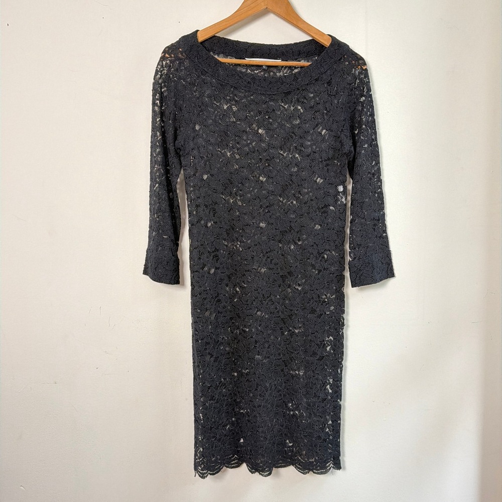 Lace Women's Dress Goth Black 2 Sheath Diane von Furstenberg DVF Excellent